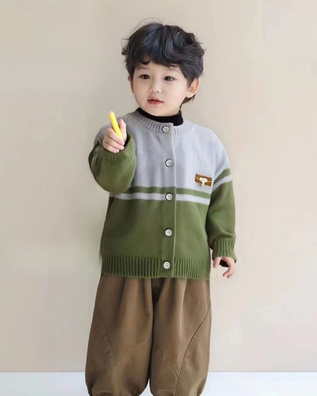 Green & Grey Stripe Knit Cardigan