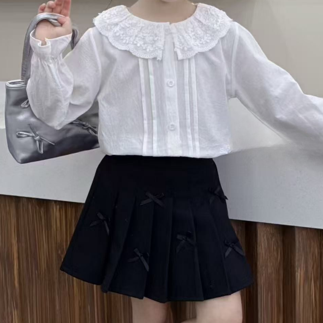 Embroidered Lace-Collar Cotton Blouse