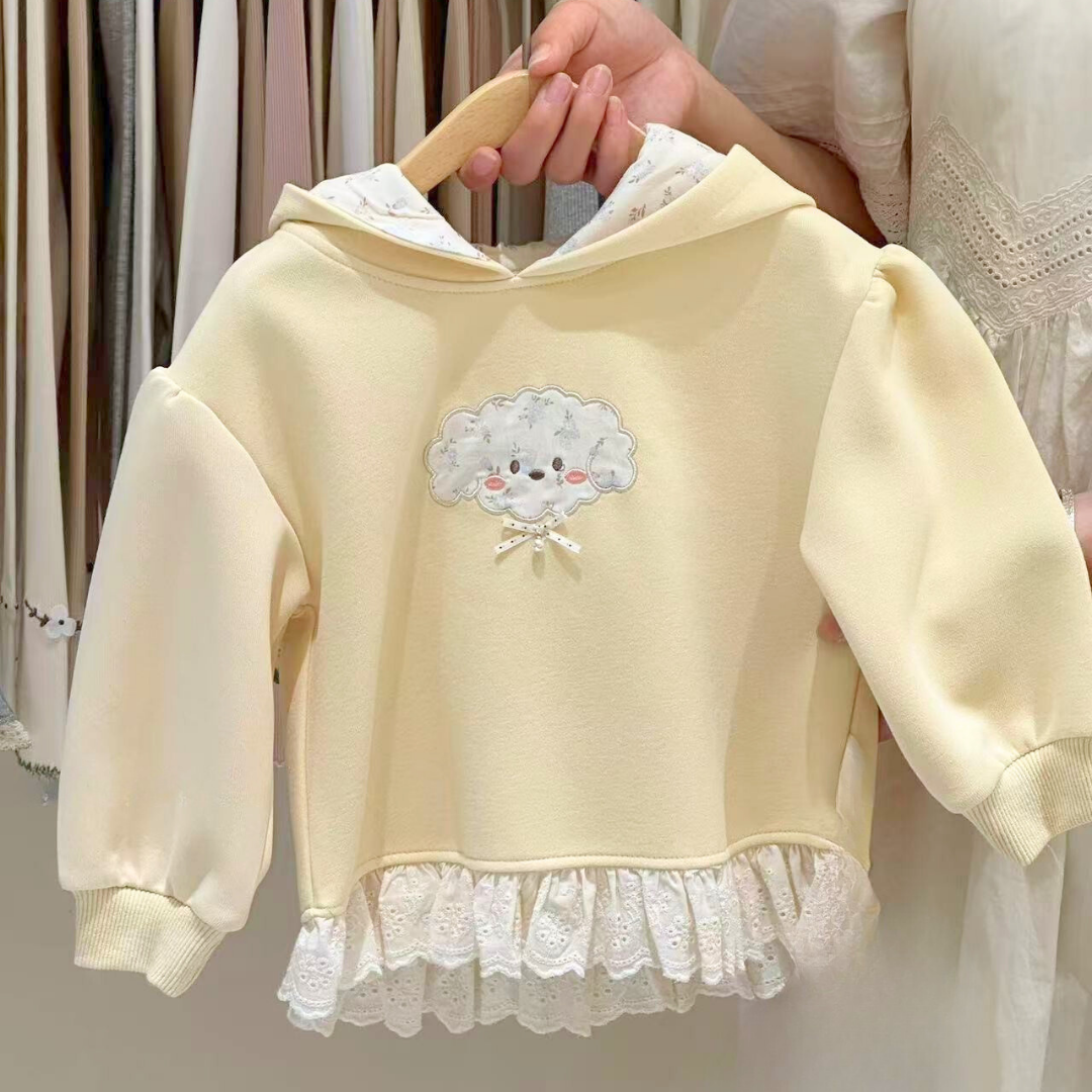 Lace-Trim Cloud Hoodie – Cream & Blush