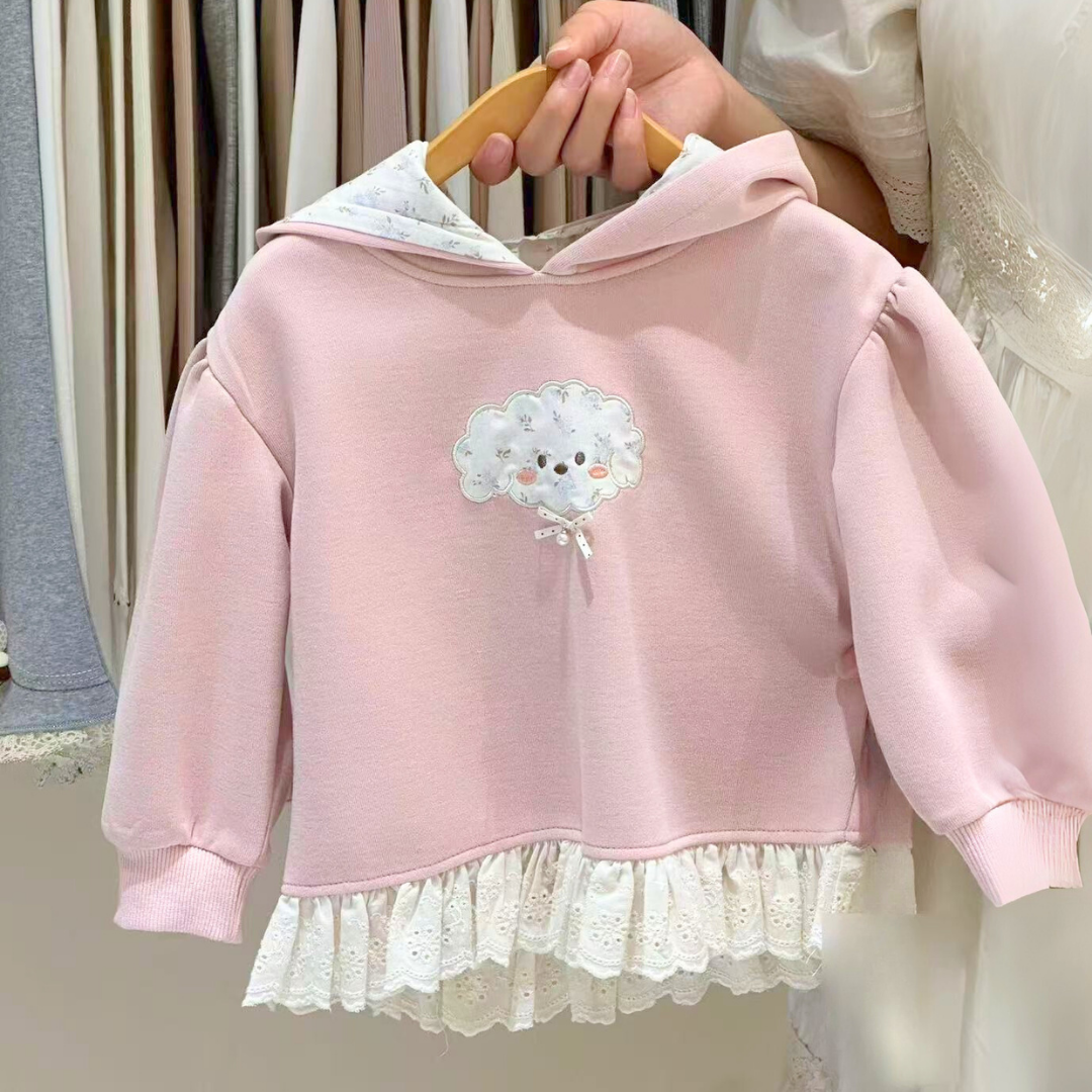 Lace-Trim Cloud Hoodie – Cream & Blush
