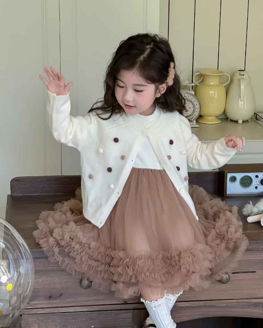 Ruffle Tulle Dress & Cardigan Set