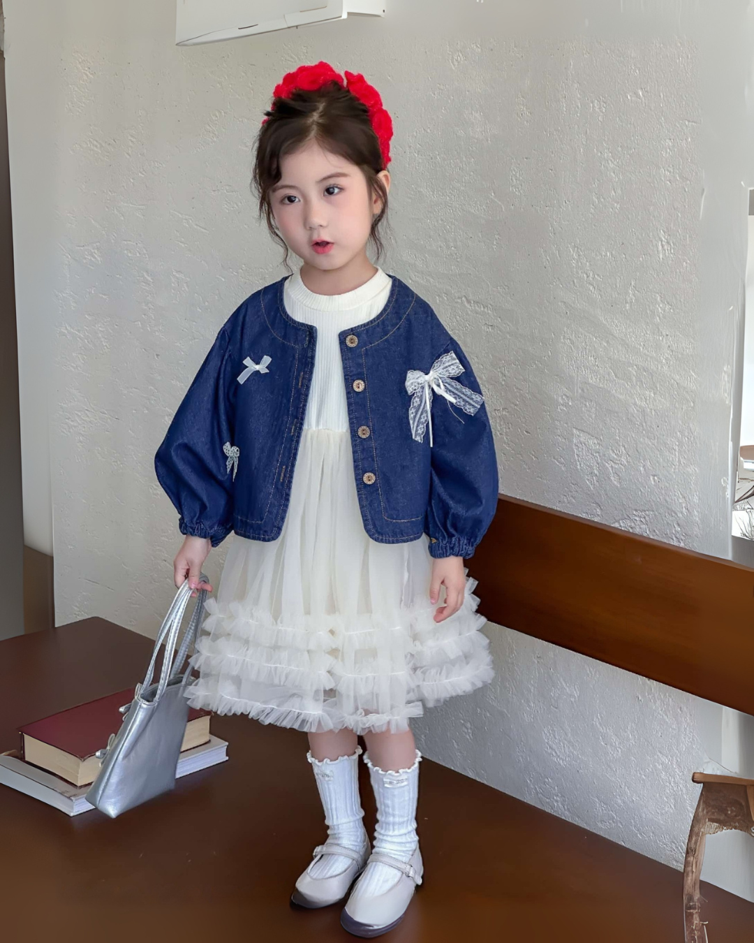 Denim Bow Tulle Dress