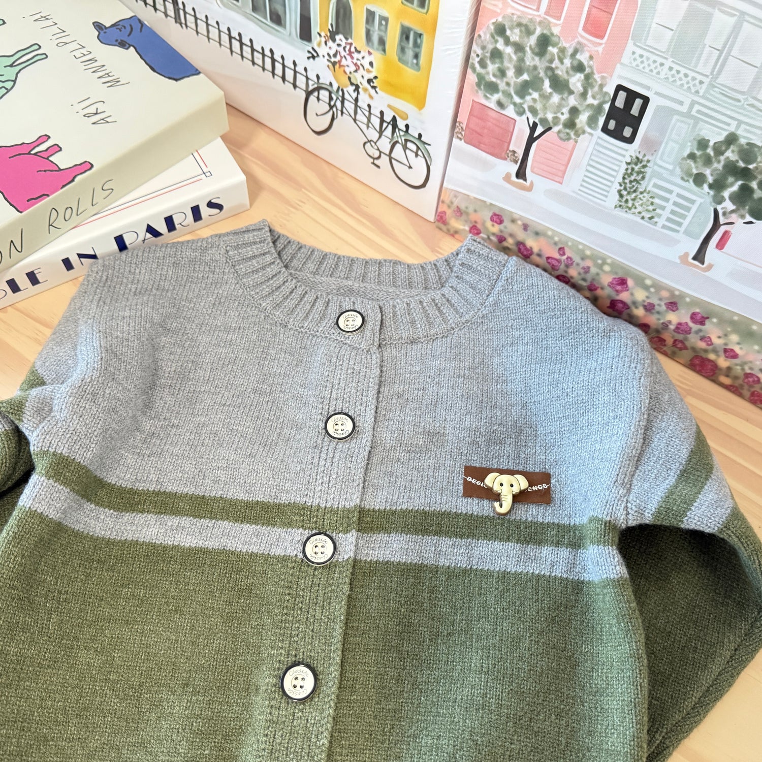 Green & Grey Stripe Knit Cardigan