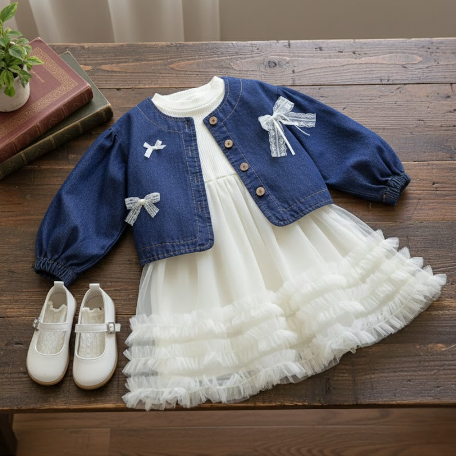 Denim Bow Tulle Dress