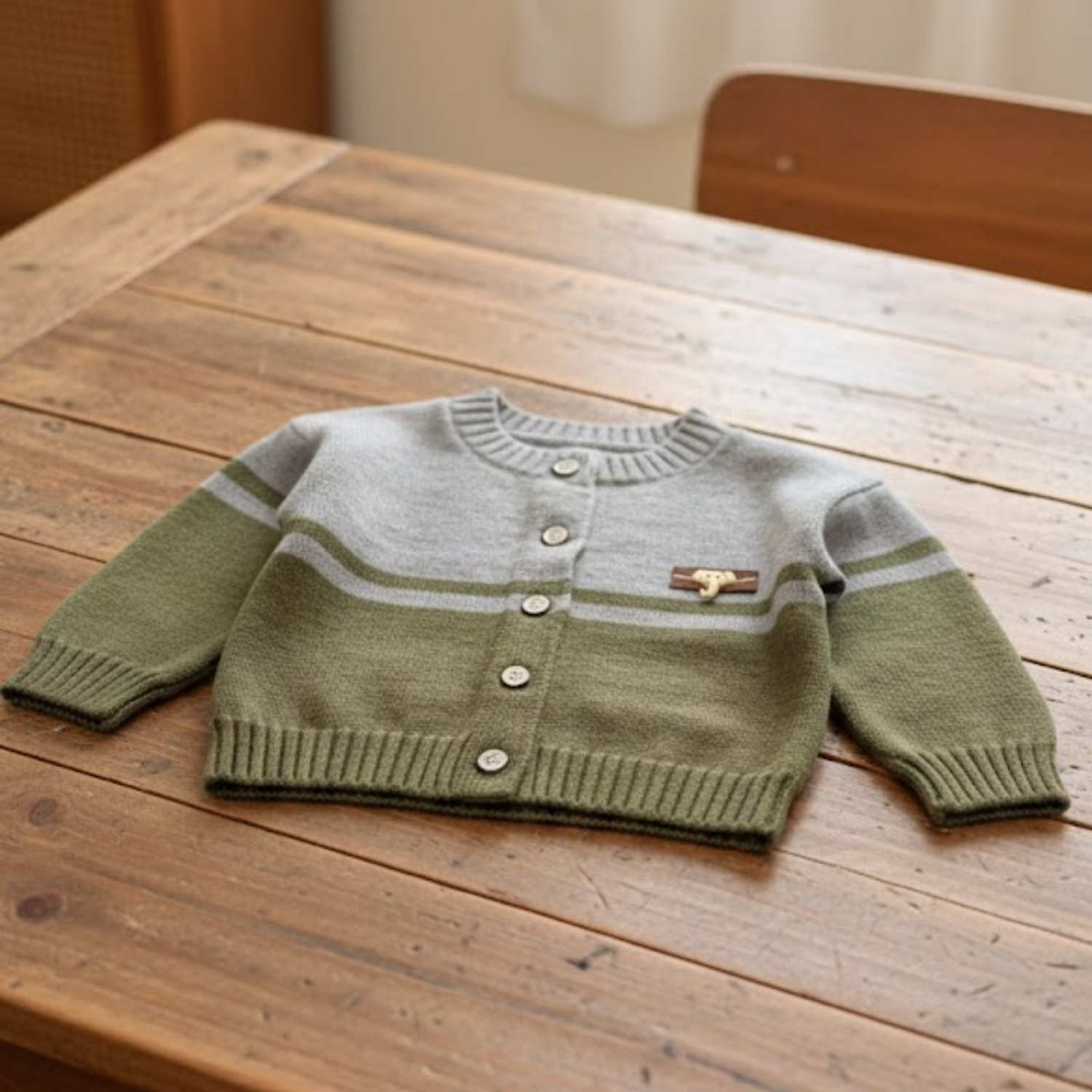 Green & Grey Stripe Knit Cardigan