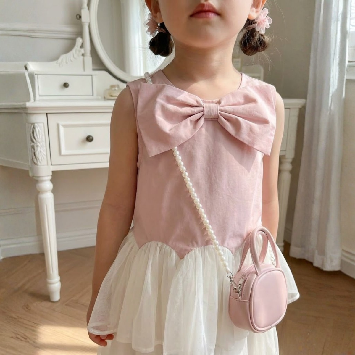 玫瑰蝴蝶結薄紗派對禮服