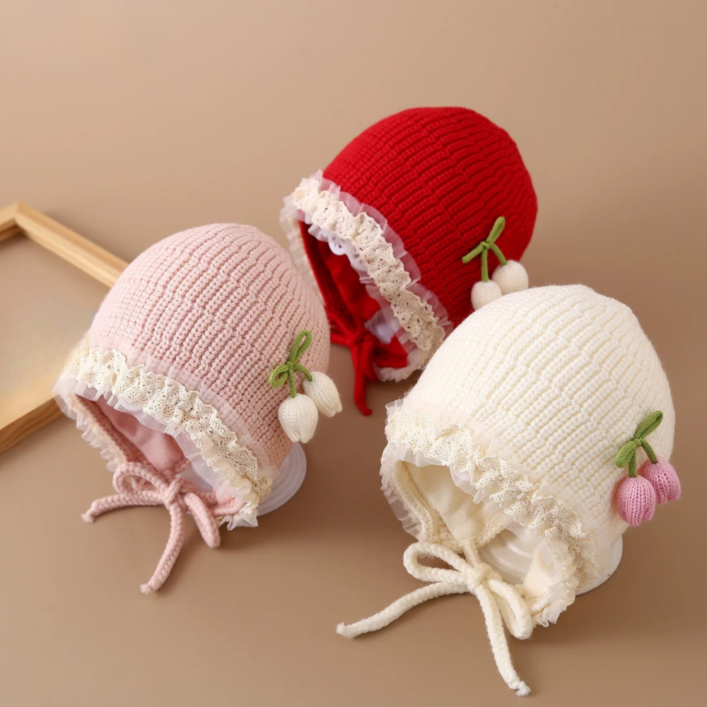 Cherry Blossom Knit Baby Bonnet