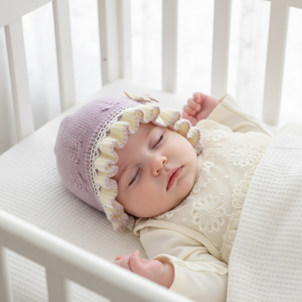 Frilly Knit Bonnet Hat