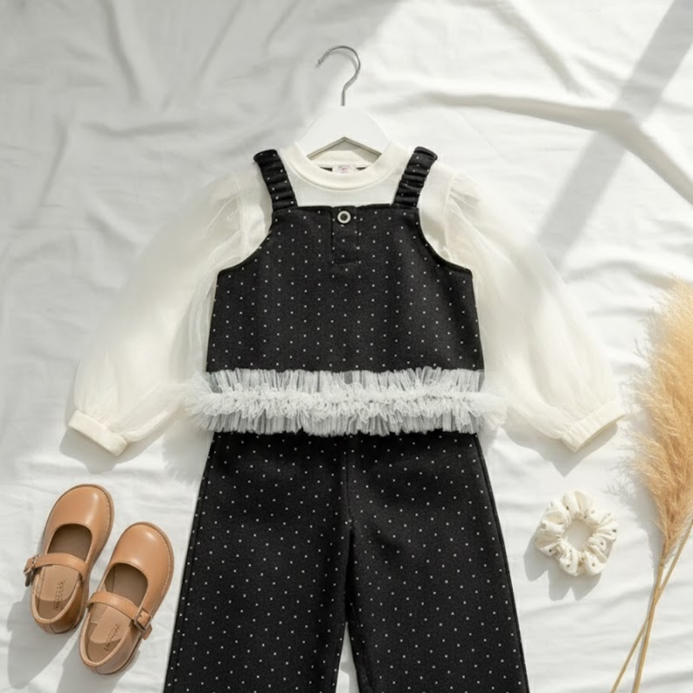 3PCS Polka Dot Vest Outfit Set