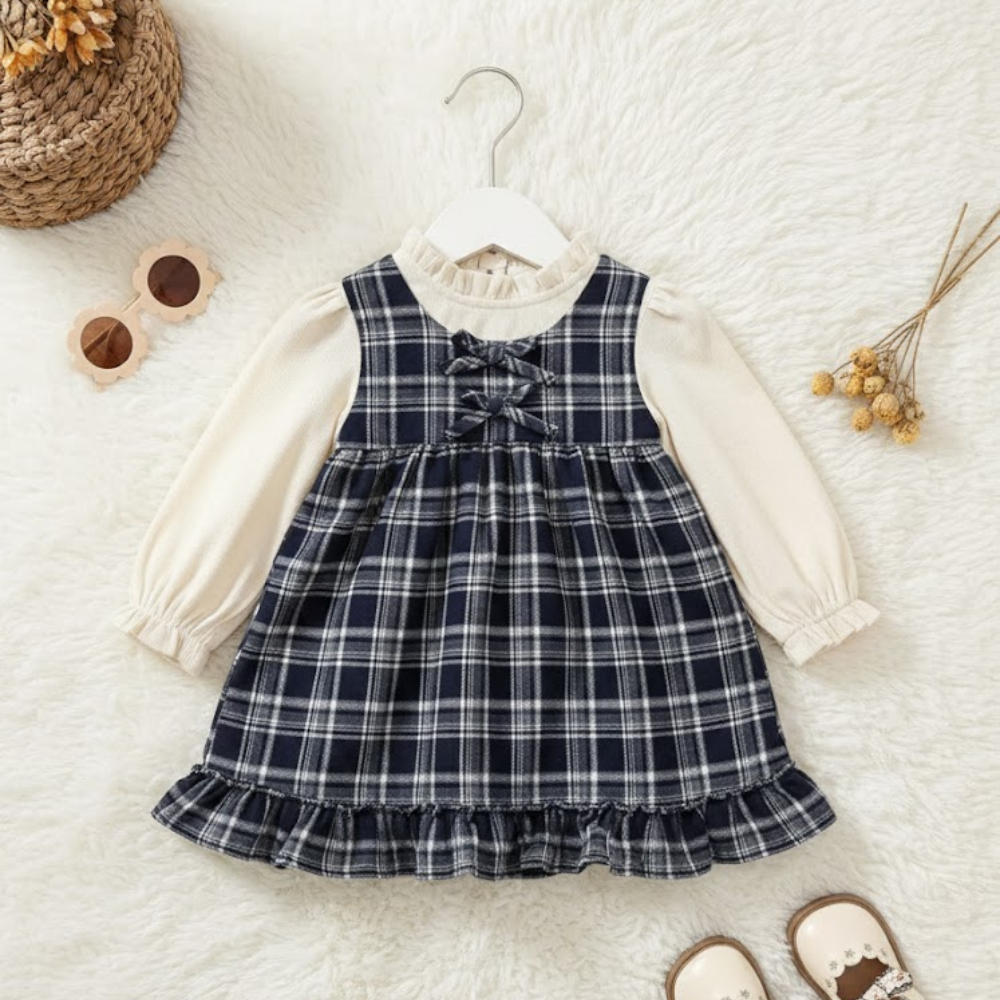Vintage Navy Plaid Princess Dress