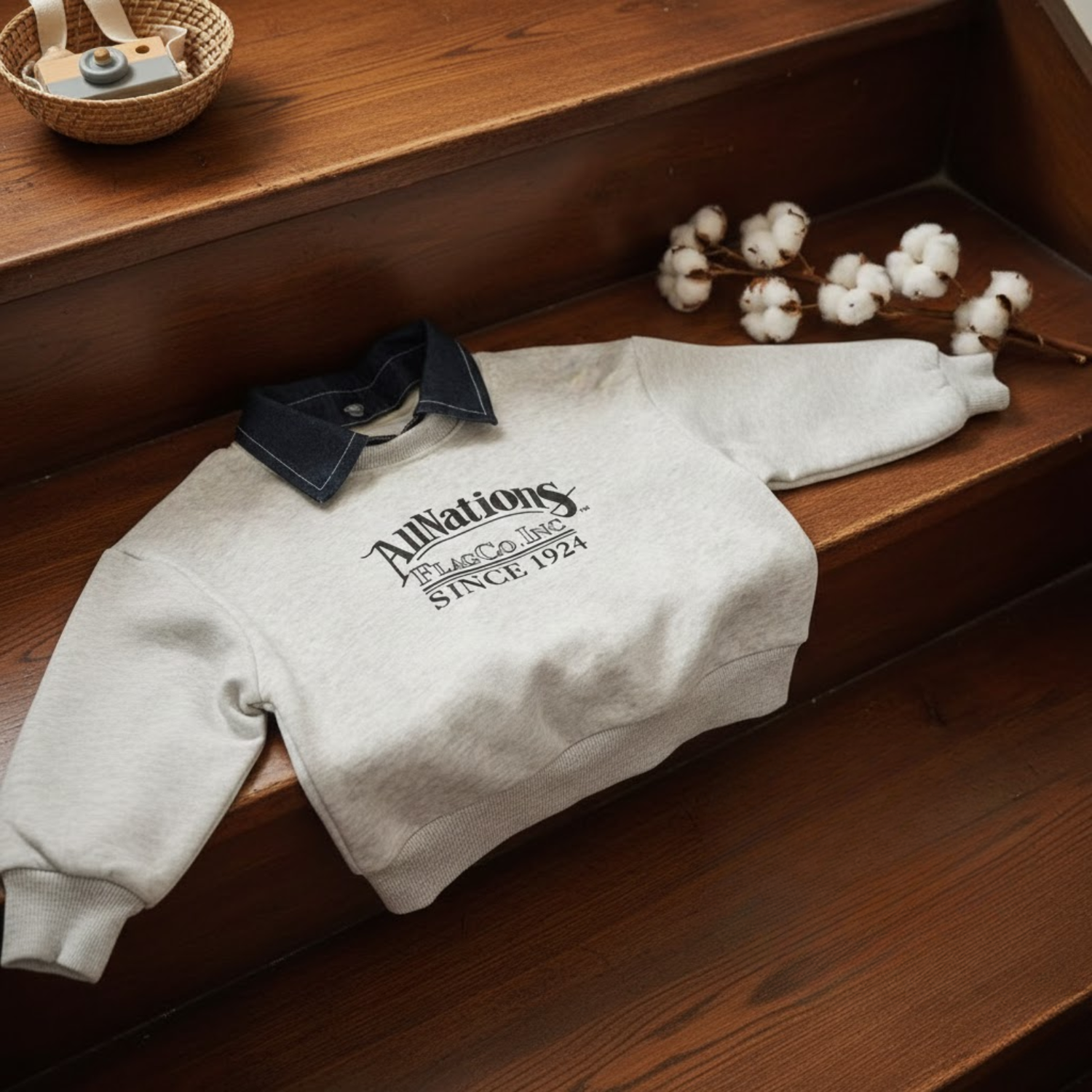 Denim Collar Graphic Sweatshirt