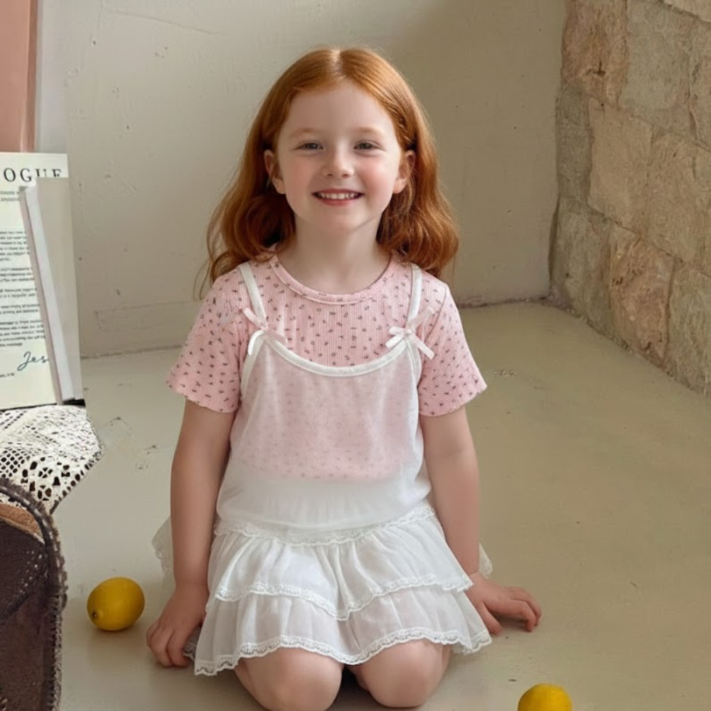 花卉網眼女童 T 卹