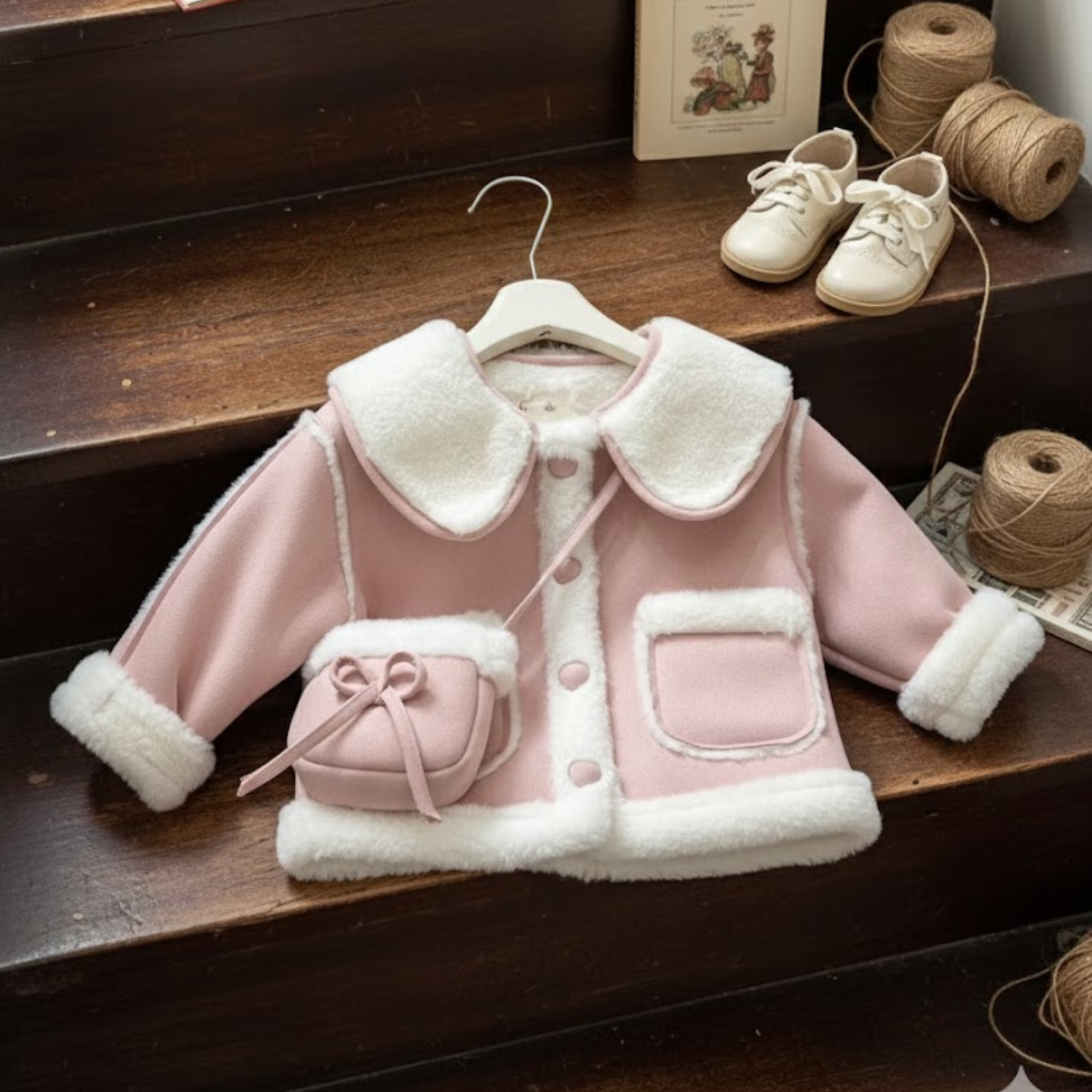 Frosty Bow Sherpa Coat – Pink