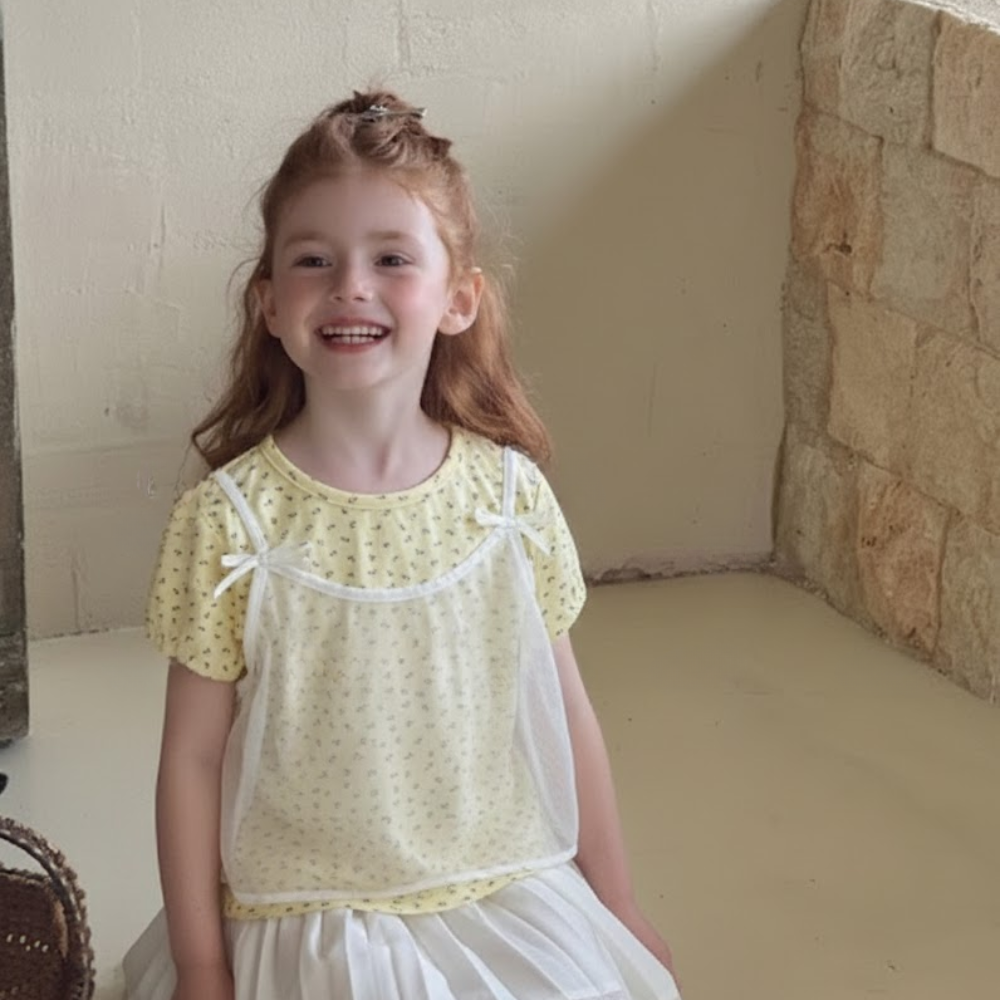 花卉網眼女童 T 卹