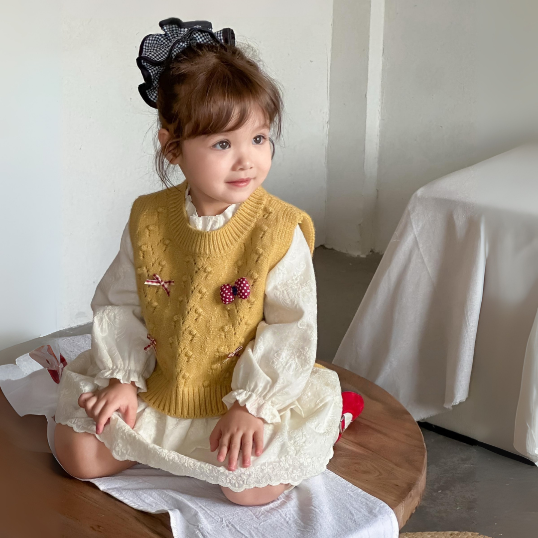 Girls Knitted Vest & Lace Dress Set – 2-Piece Outfit