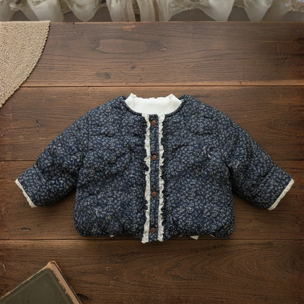 Vintage Floral Quilted Ruffle Trim Jacket