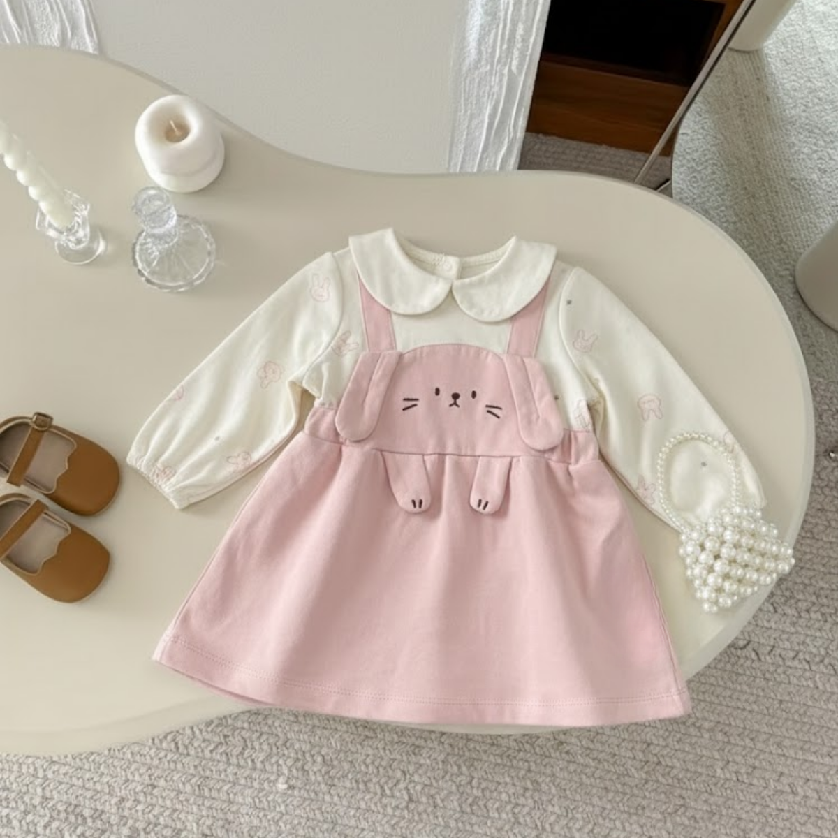 Petal Bunny Mock-Layer One-Piece Dress