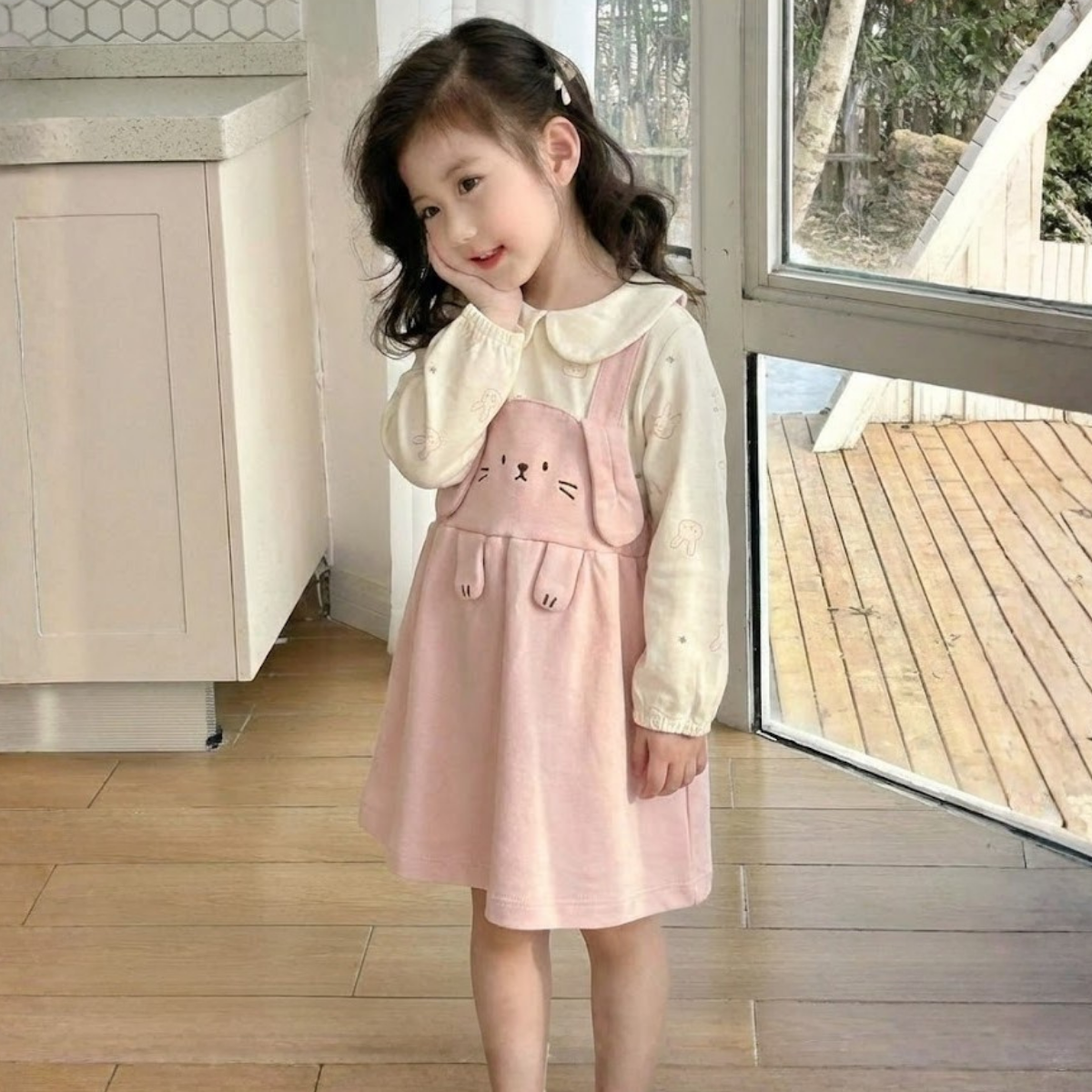 Petal Bunny Mock-Layer One-Piece Dress