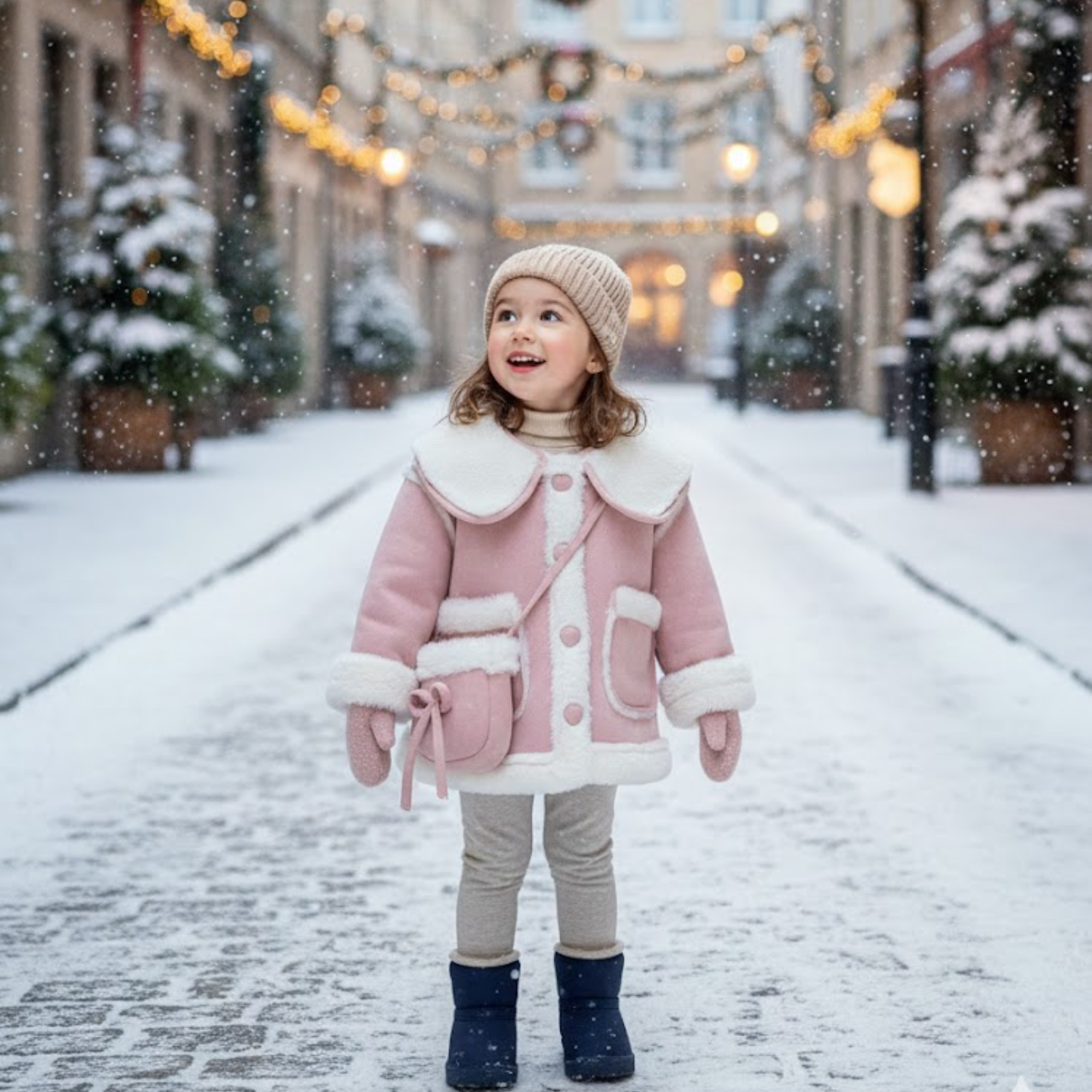 Frosty Bow Sherpa Coat – Pink