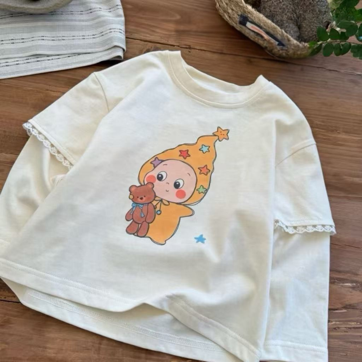 Kawaii Star Baby & Bear Layered Top