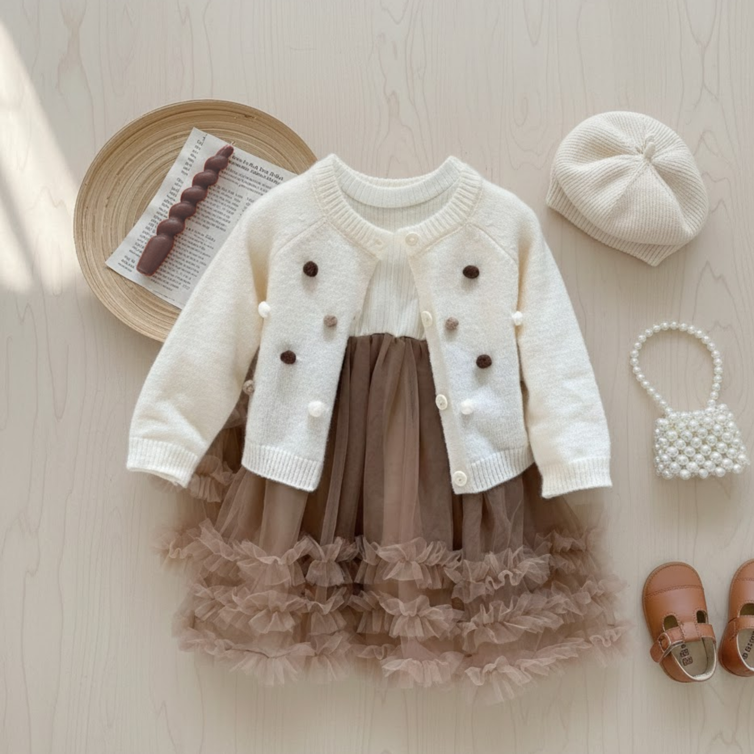 Ruffle Tulle Dress & Cardigan Set