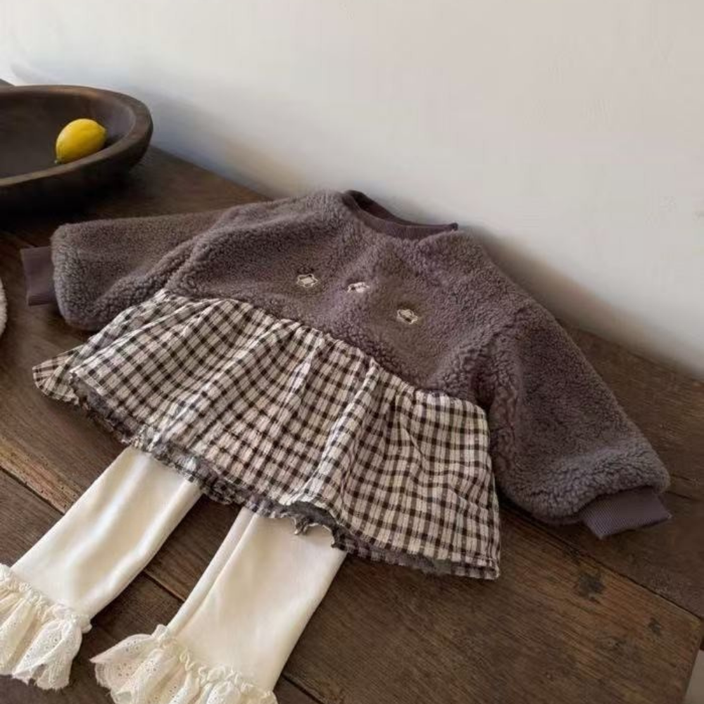 Gingham Peplum Fleece Tunic