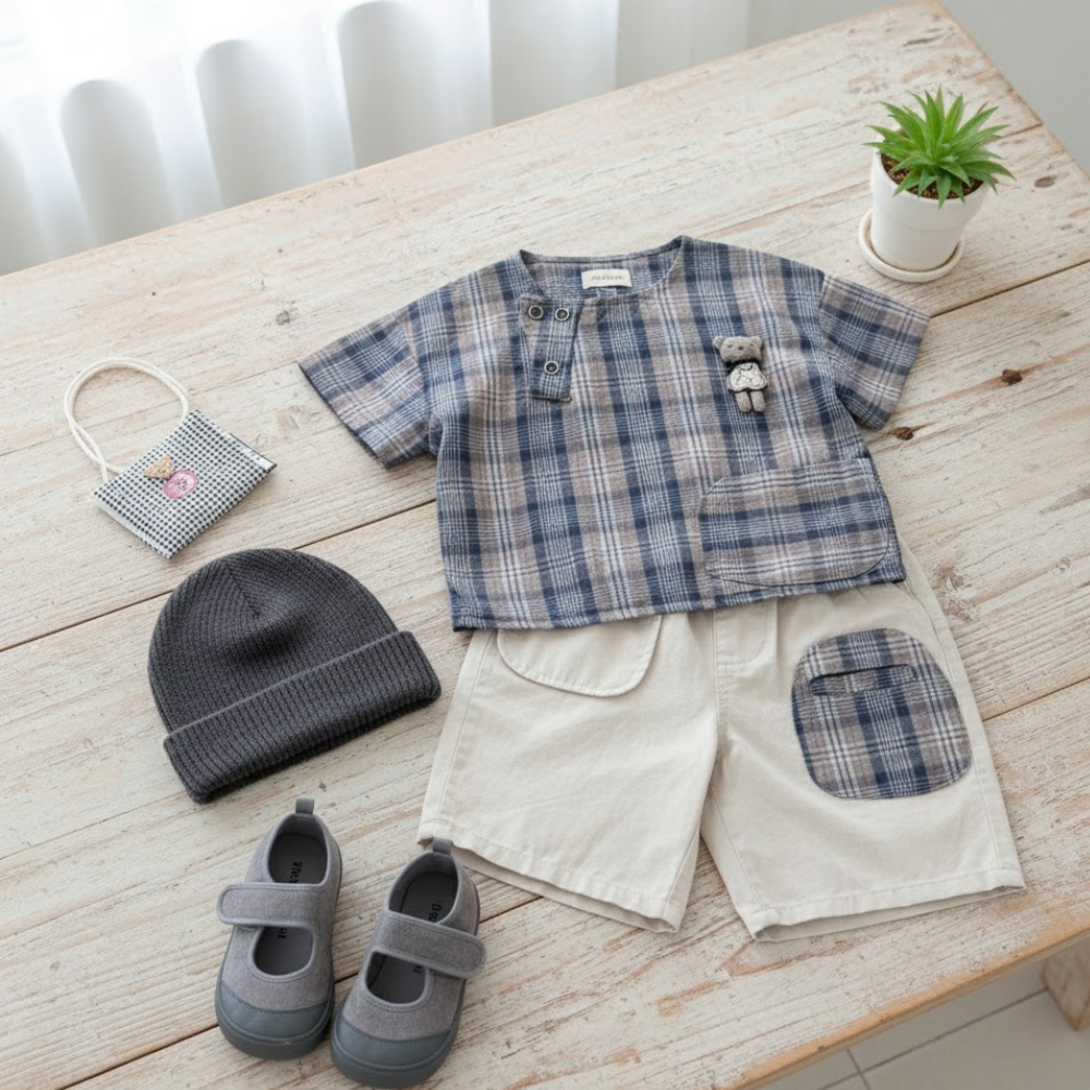 日本格紋熊套裝