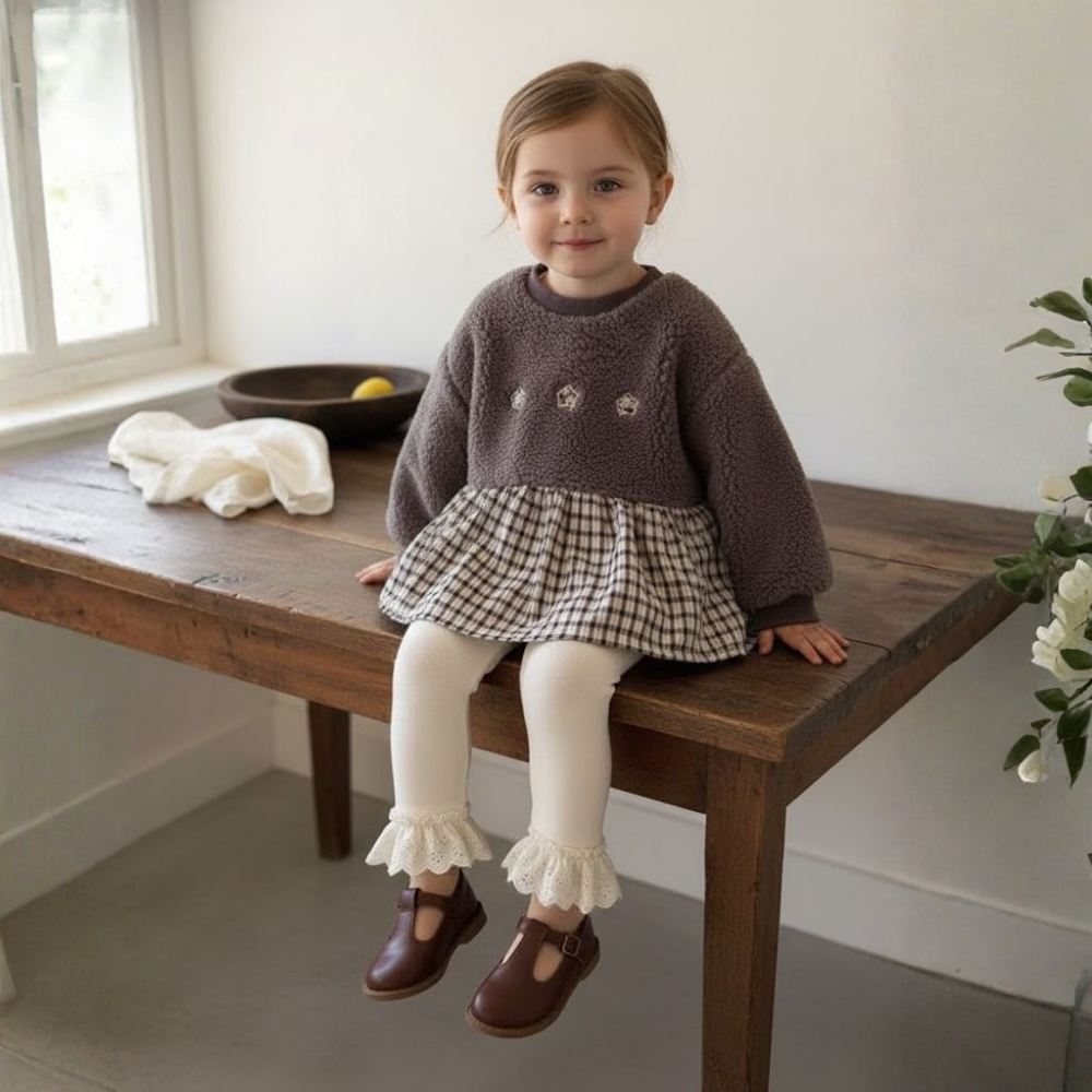 Gingham Peplum Fleece Tunic