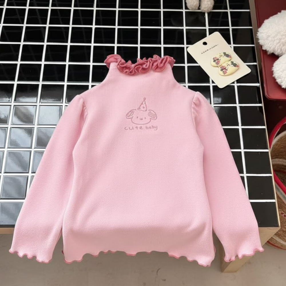 Doodle Dog Ruffle Mock Neck Top