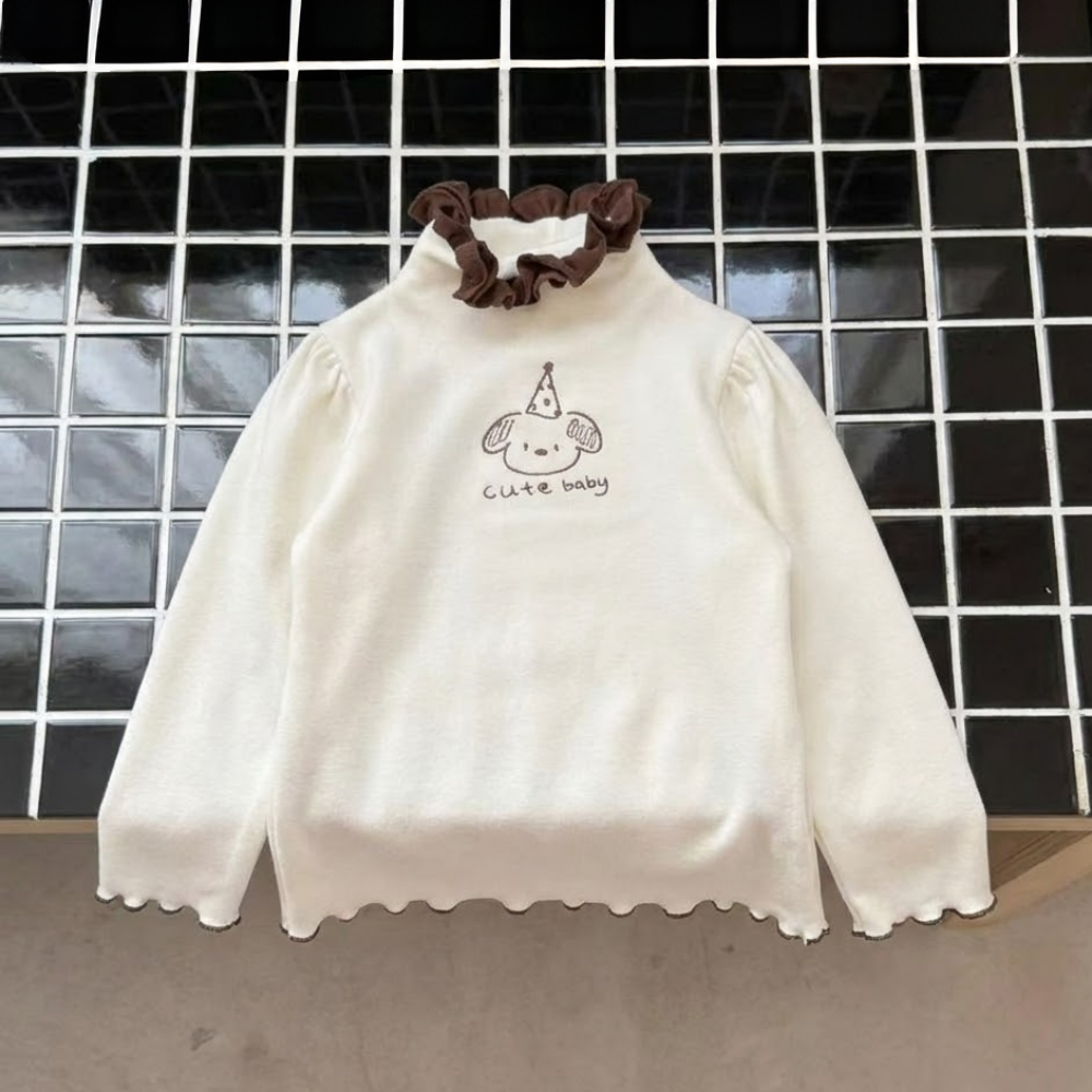 Doodle Dog Ruffle Mock Neck Top