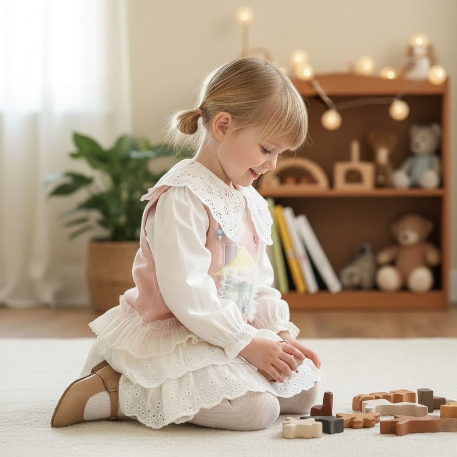 Pastel Pink House Knit Vest with Lace Hem