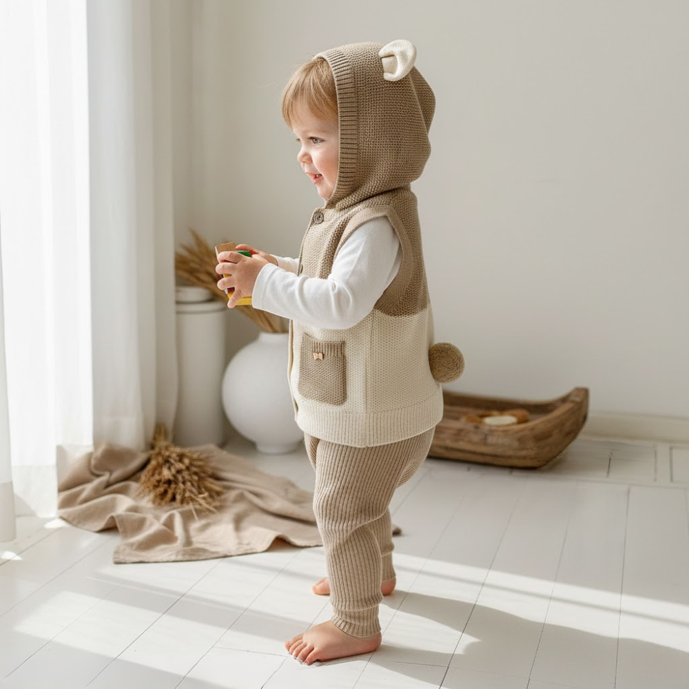 Bear-Ear Knit Hoodie Vest