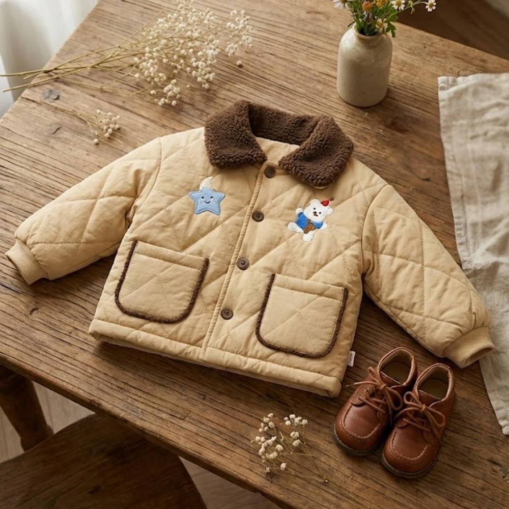 Teddy Bear Patchwork Quilted Puffer Jacket