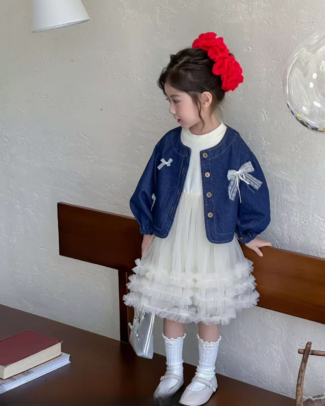 Denim Bow Tulle Dress
