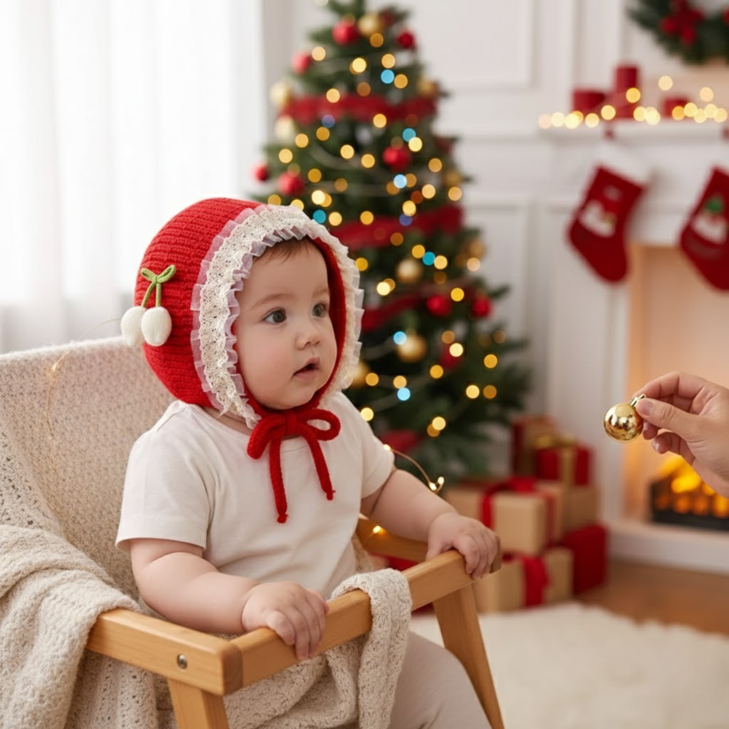 Cherry Blossom Knit Baby Bonnet