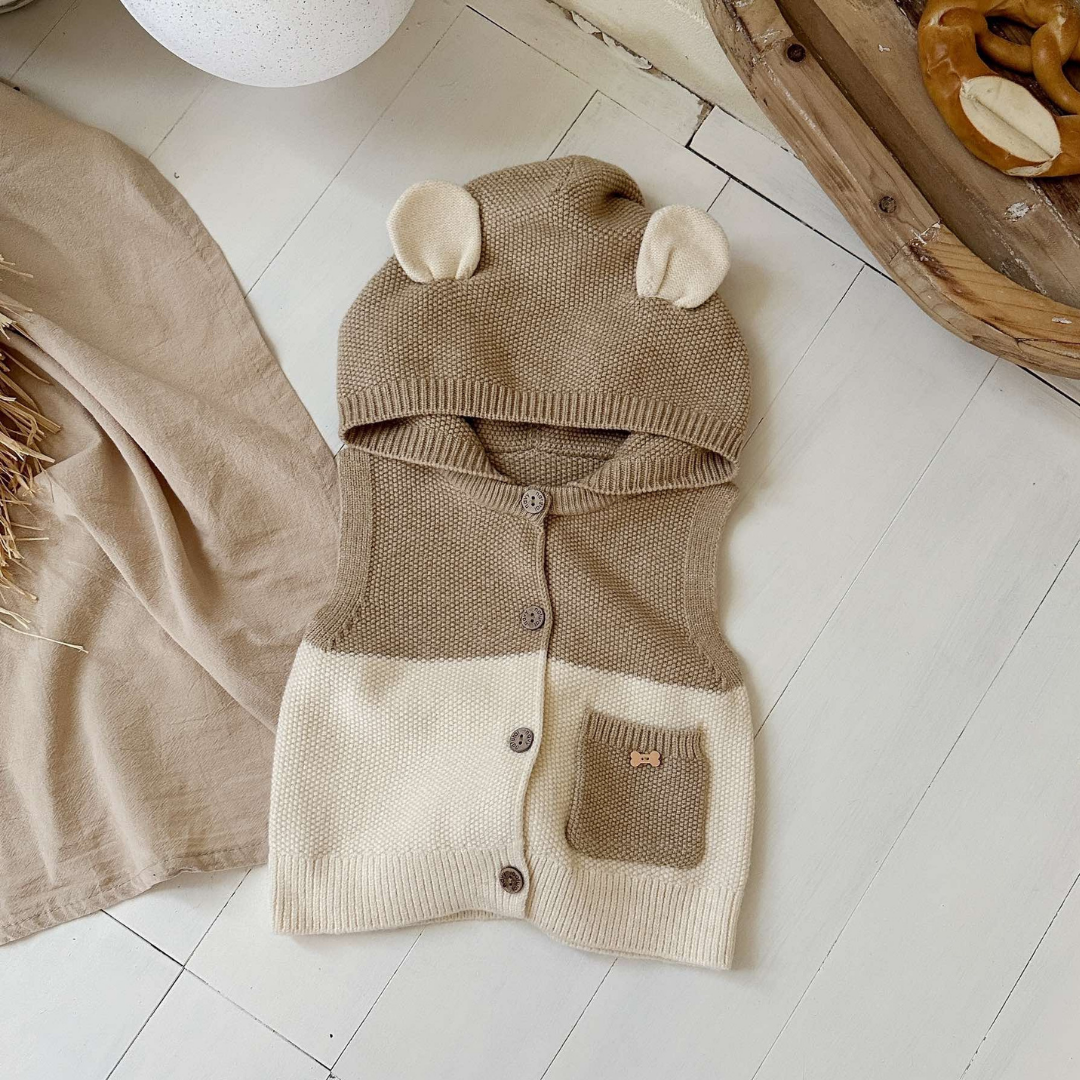 Bear-Ear Knit Hoodie Vest