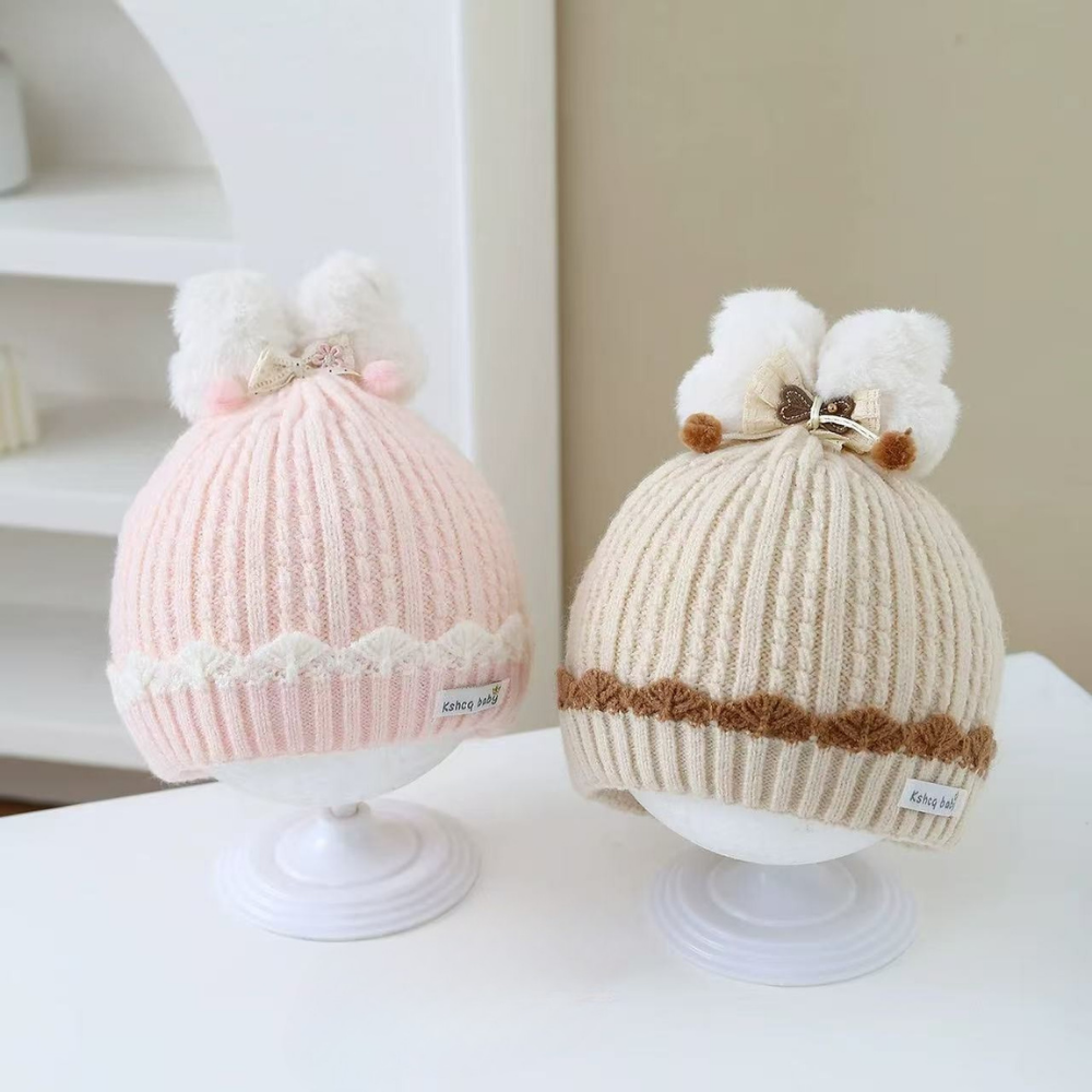 Pom-Pom Bow Knit Winter Hat