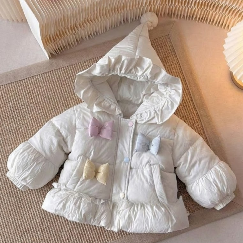 Fairy Tale Butterfly Appliqué Ruffle Puffer Coat