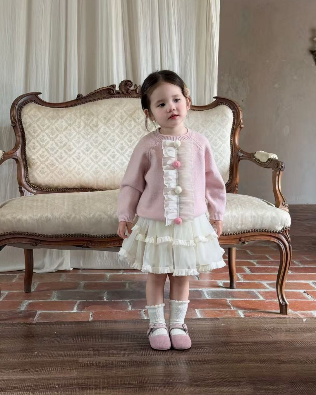 Sweet Ruffle Pom-Pom Knit Sweater