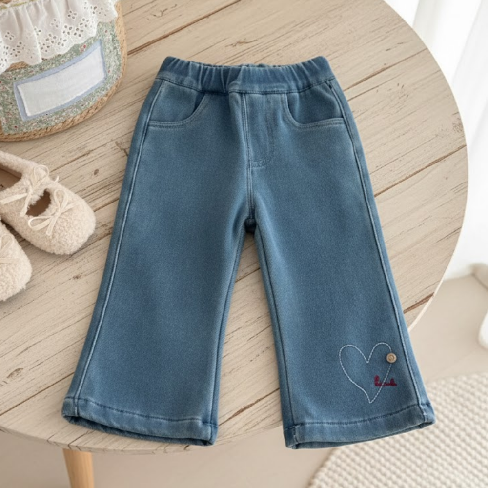 Premium Girls' Fleece-Lined Denim Kick Flare Jeans