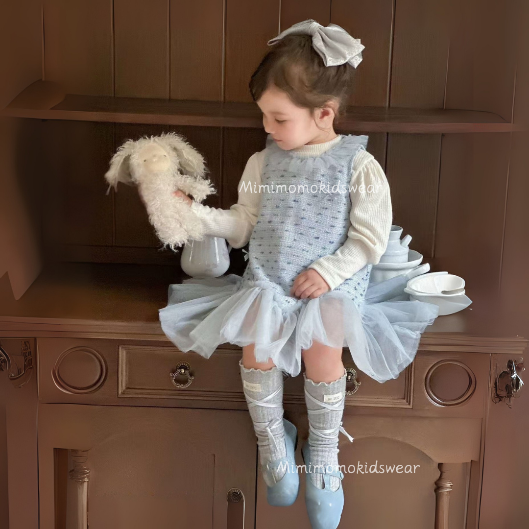 Powder-Blue Tweed & Tulle 2-Piece Dress Set