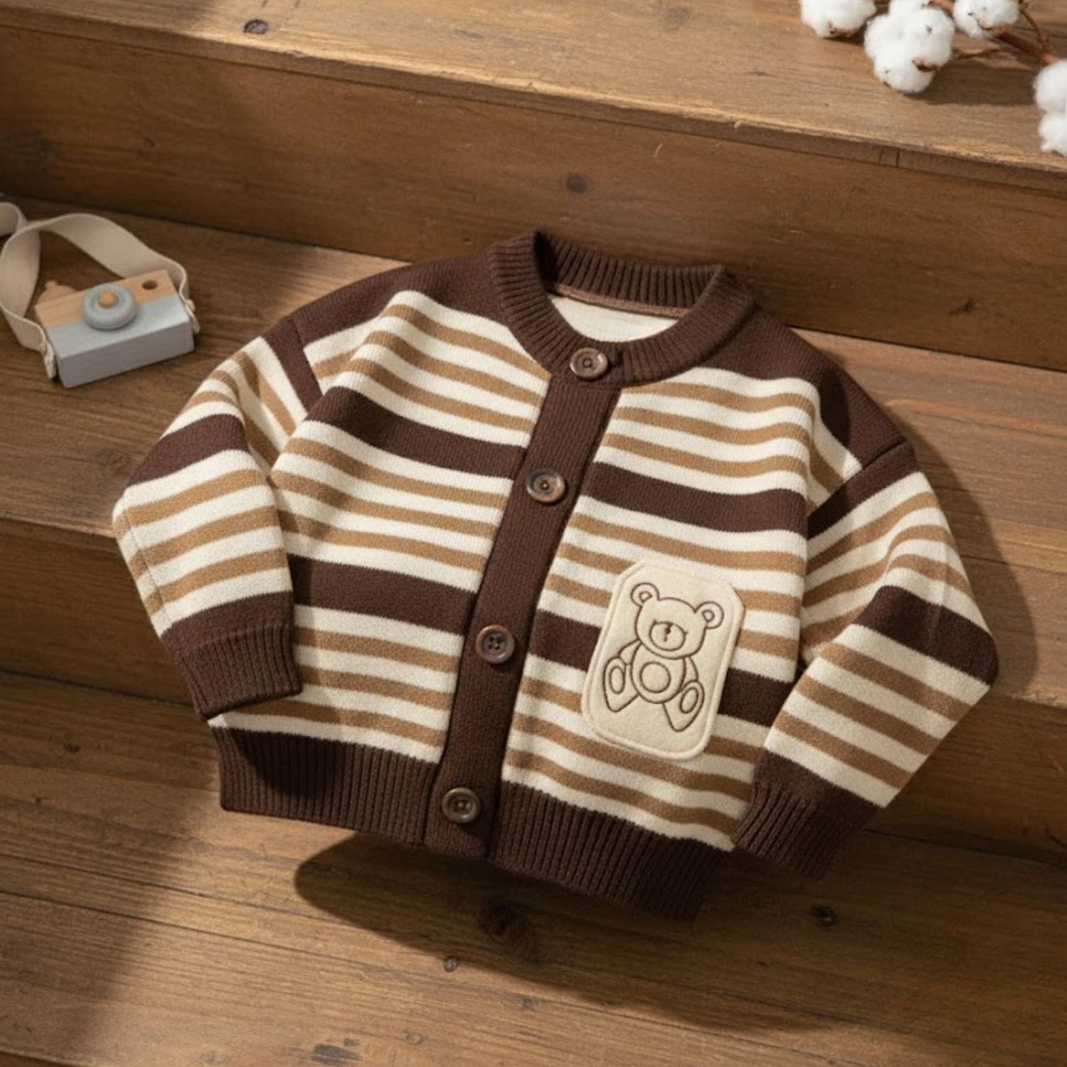 Bear Striped Knit Cardigan