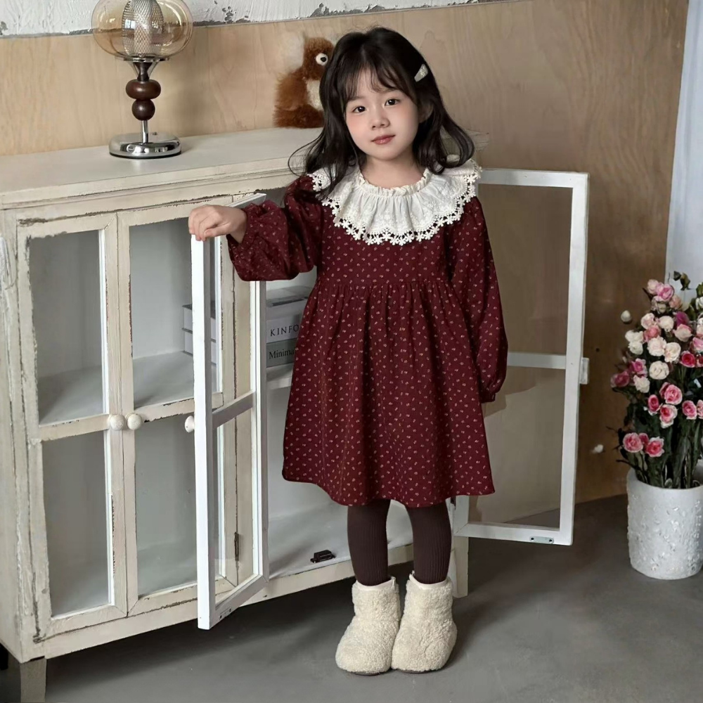 Vintage Lace Collar Burgundy Dress
