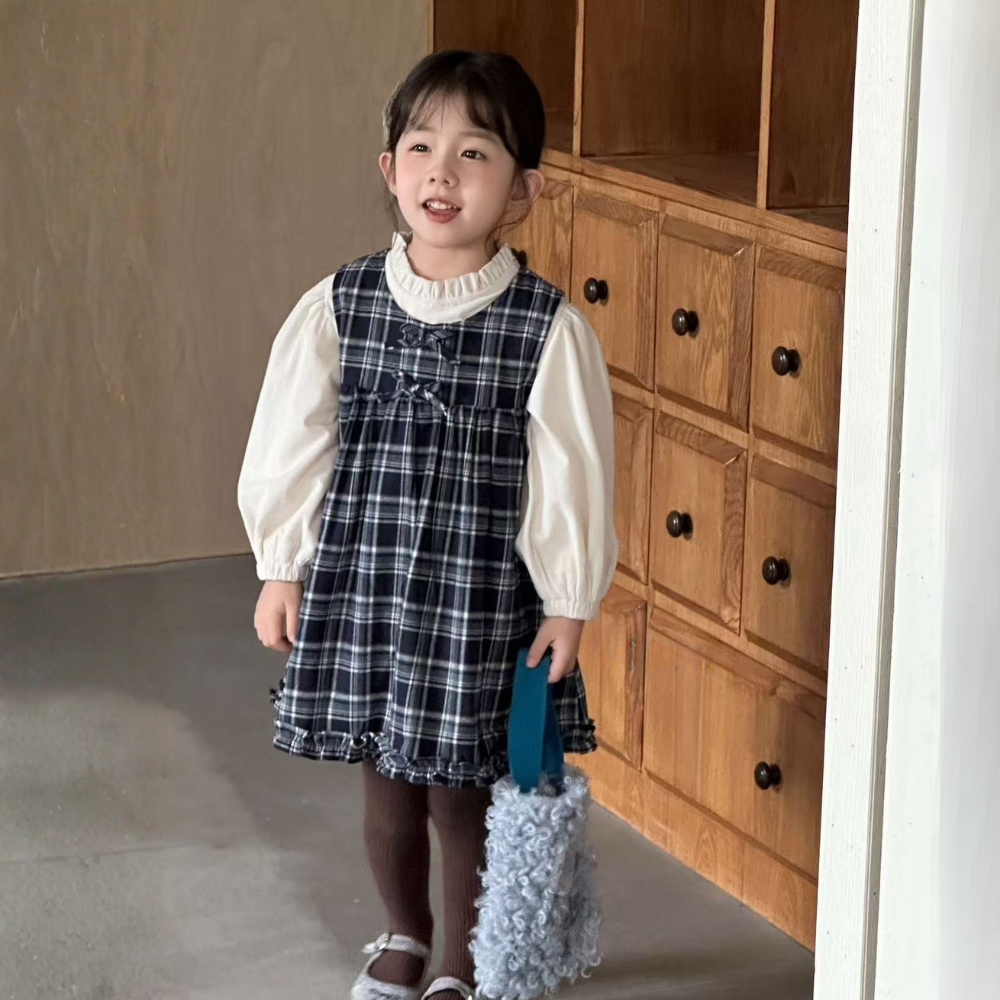 Vintage Navy Plaid Princess Dress