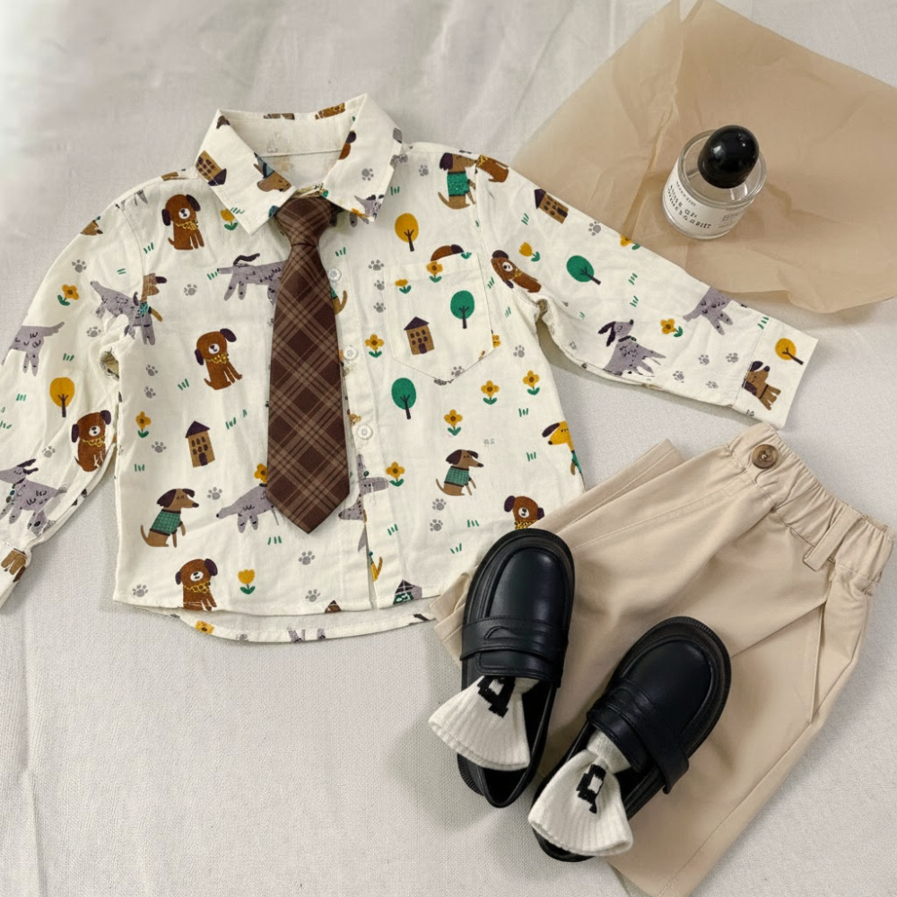 Playful Pup Print Button-Up Shirt