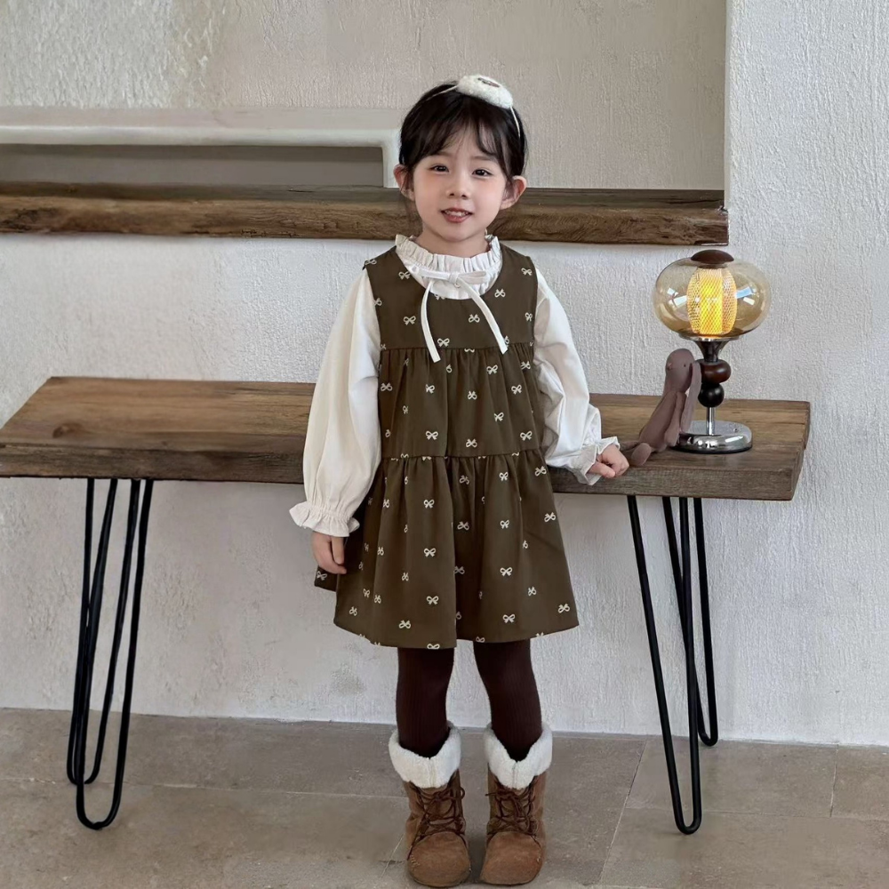 Olive Bow Layered Winter Dress Set