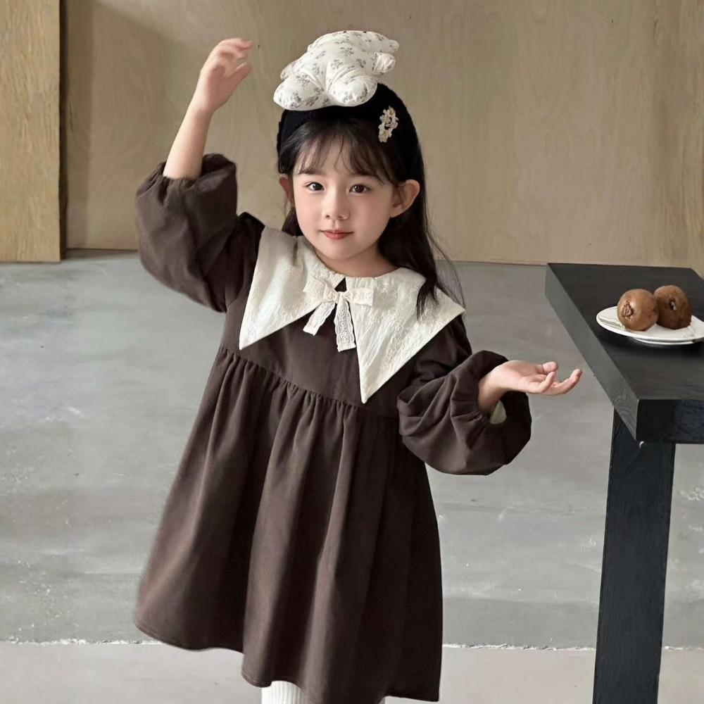 Vintage Lace Collar Cocoa Dress