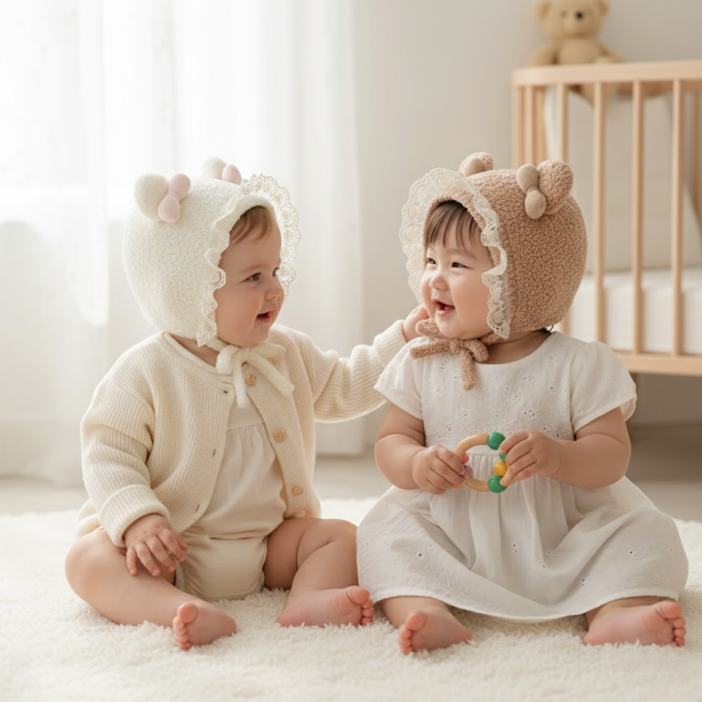 Sweet Bow-Ear Fleece Baby Bonnet