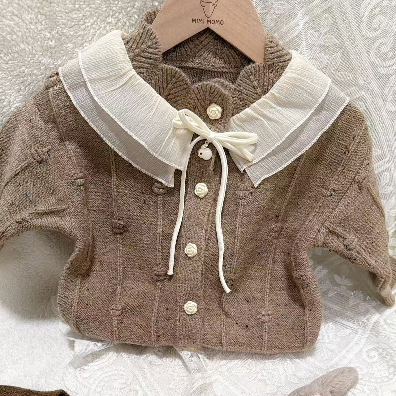 Ruffle Collar Knit Cardigan