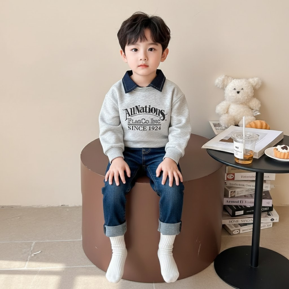 Denim Collar Graphic Sweatshirt